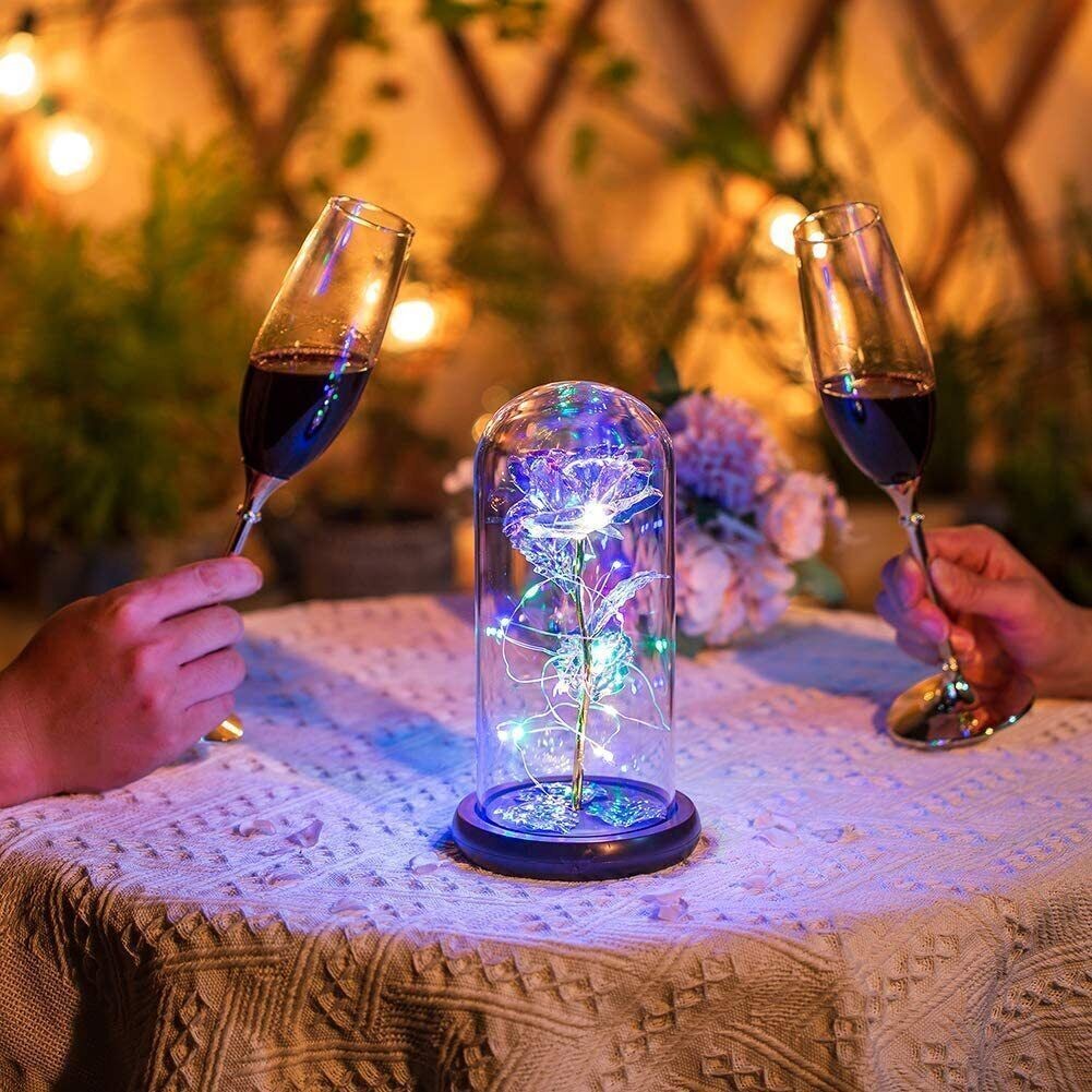 Enchanted Galaxy Rose LED Light in Glass Dome Artificial Flower Gift for Her