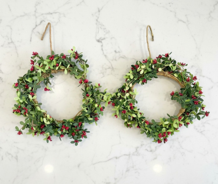 Set of 2 Red Berry Wreaths Red Pip Berries & Dark Green EVA Leaves 12″ Wide