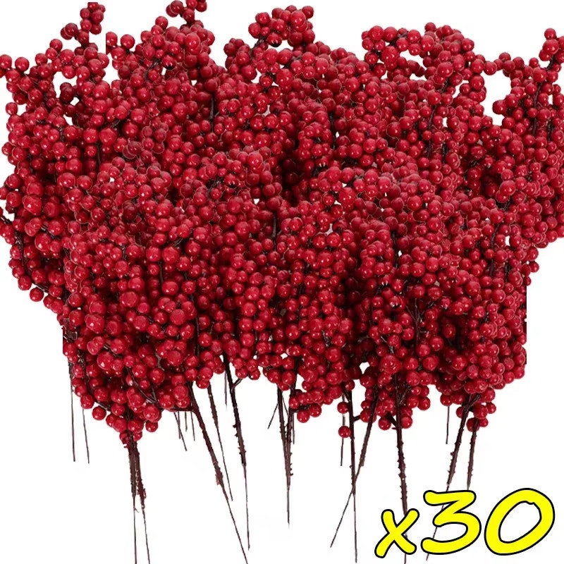 50/1Branch Christmas Artificial Berries Stem Red Holly Berry Fake Flowers Plant