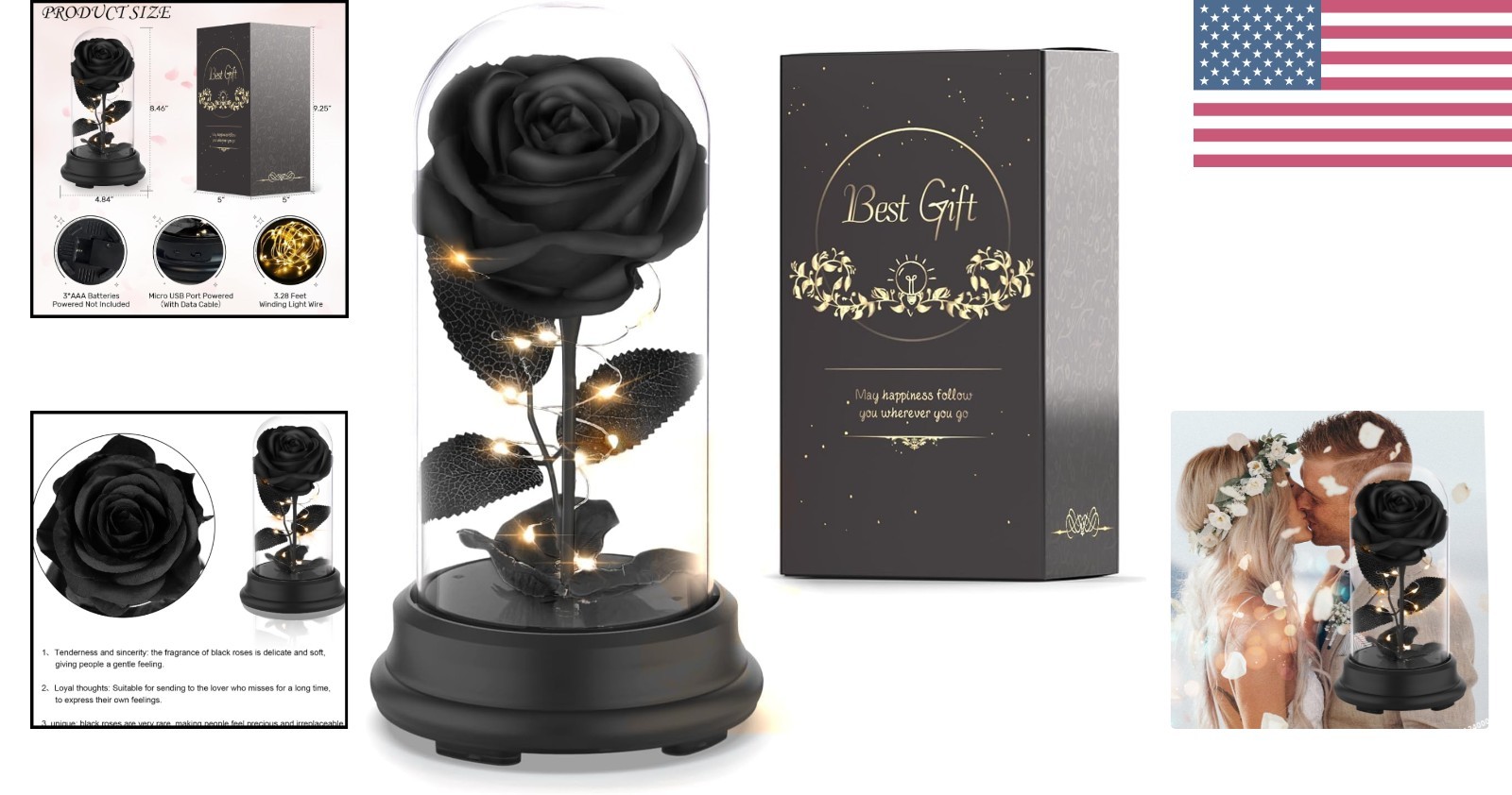 Enchanting Black Rose Dome Lamp with Colorful Lights – Perfect for Celebrations