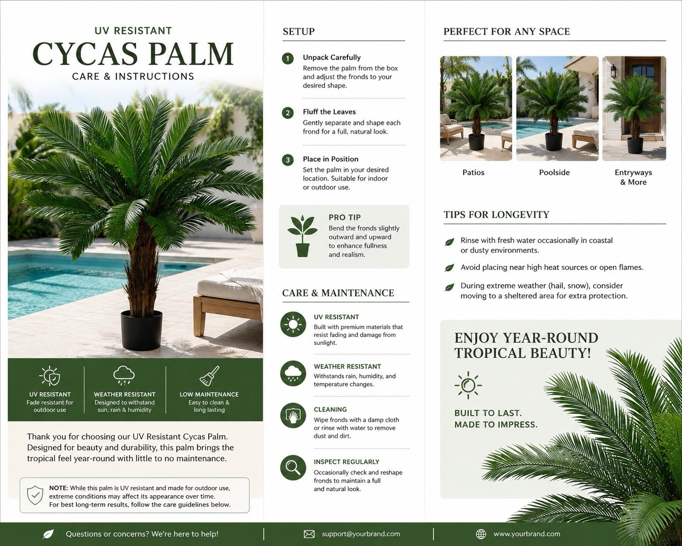 3’ UV Cycas Artificial Palm Tree UV Indoor/Outdoor Home Decor.