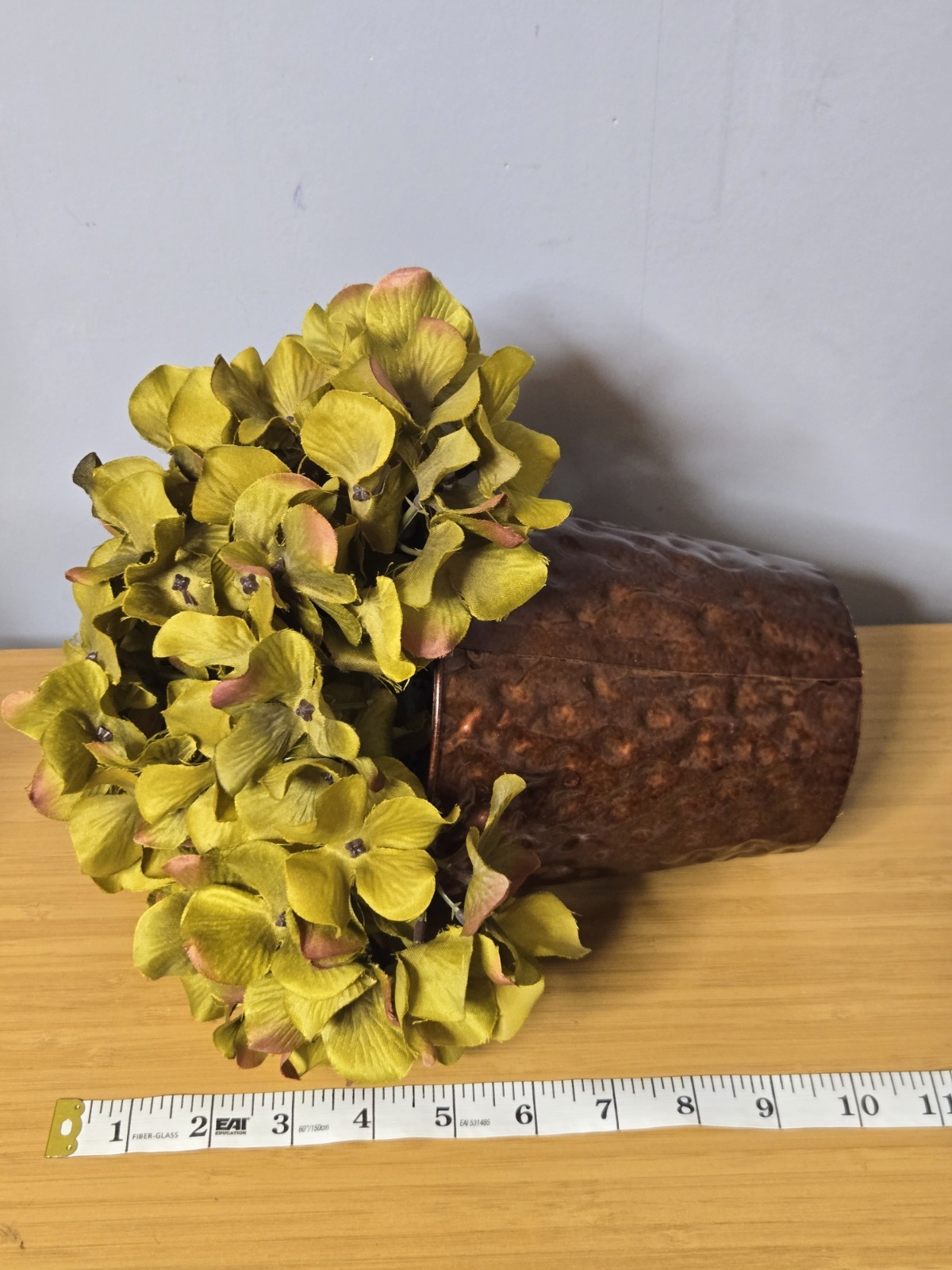 House Of Silk Artificial Hydrangea In A Hammered Metal Vase