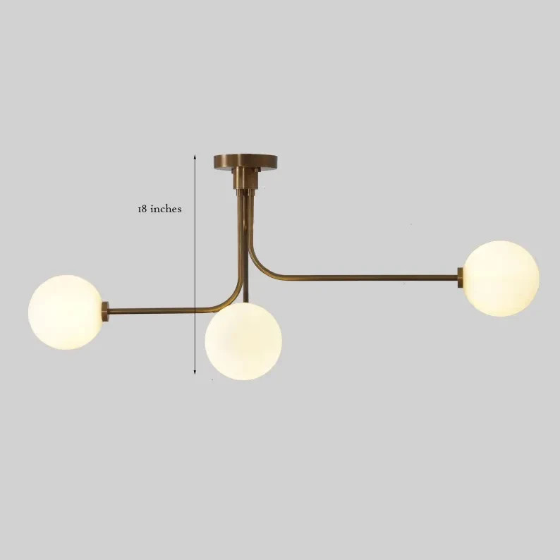 Stilnovo Style Sputnik Chandelier: Brass Linear 3-Globe Ceiling Lamp