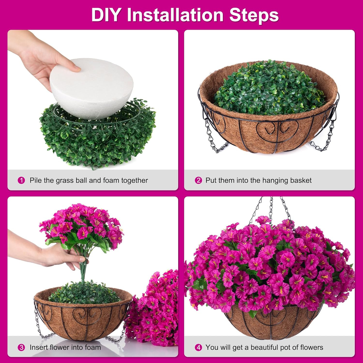Ammyoo Artificial Hanging Flower Plants with Basket for Outdoor Decoration, Faux