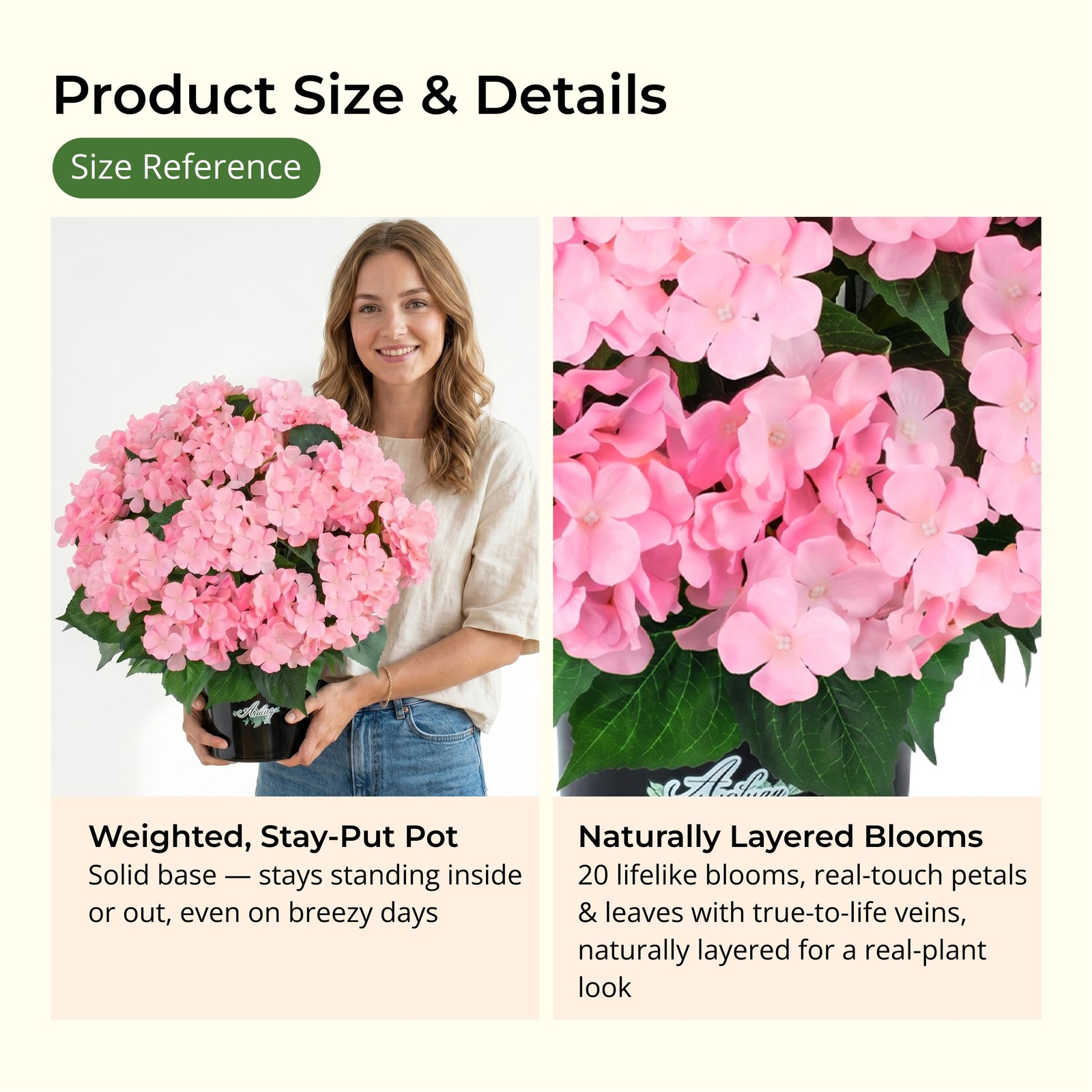 2 Potted Pink Hydrangea Artificial Flowers, Faux Hydrangea Outdoor
