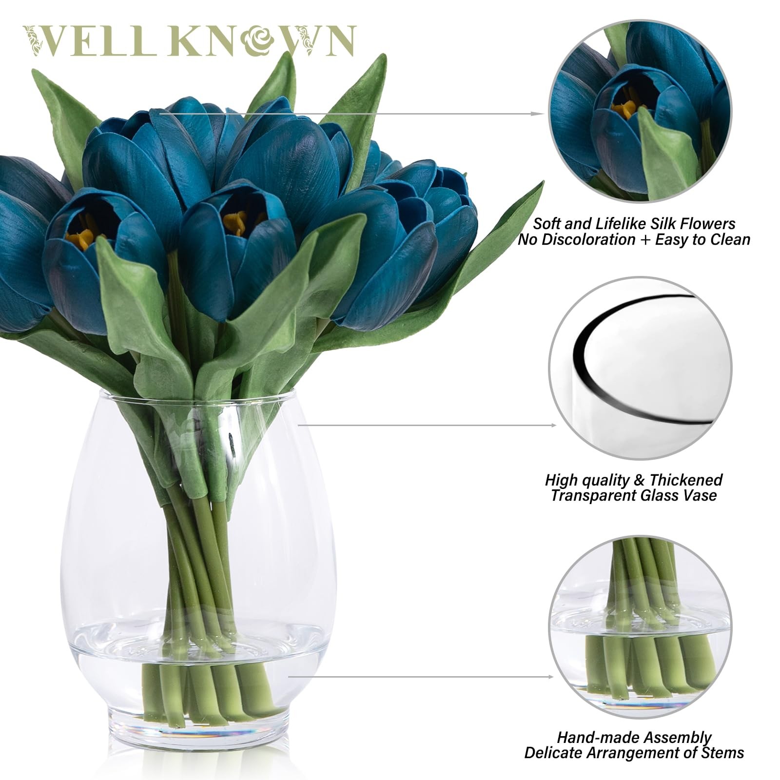 12 Pcs Fake Tulips Artificial Flowers in Vase with Faux Water, Foam Tulip Flo…