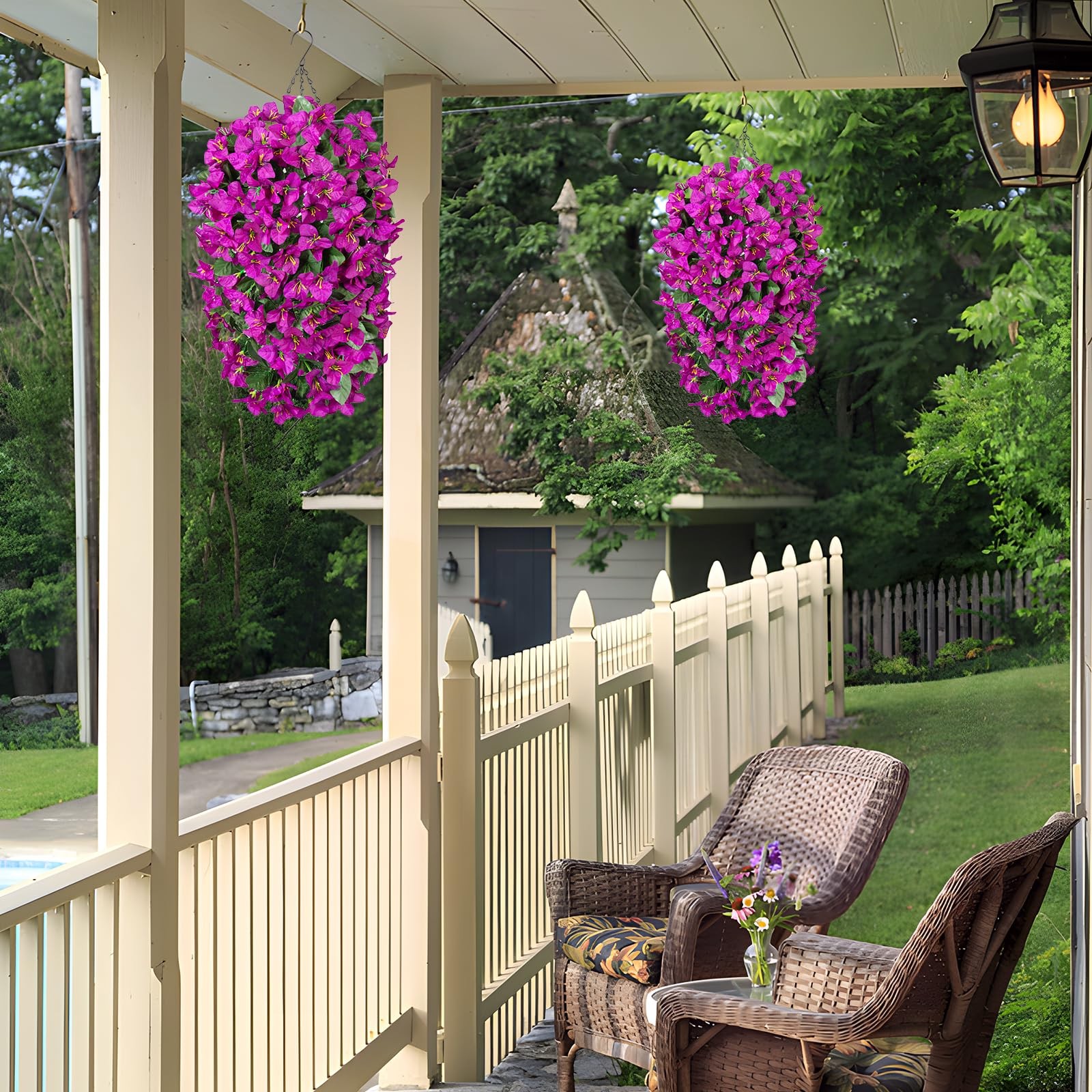 2 pcs Artificial Faux Bougainvillea Flowers Plants for Outdoor Outside Summer…