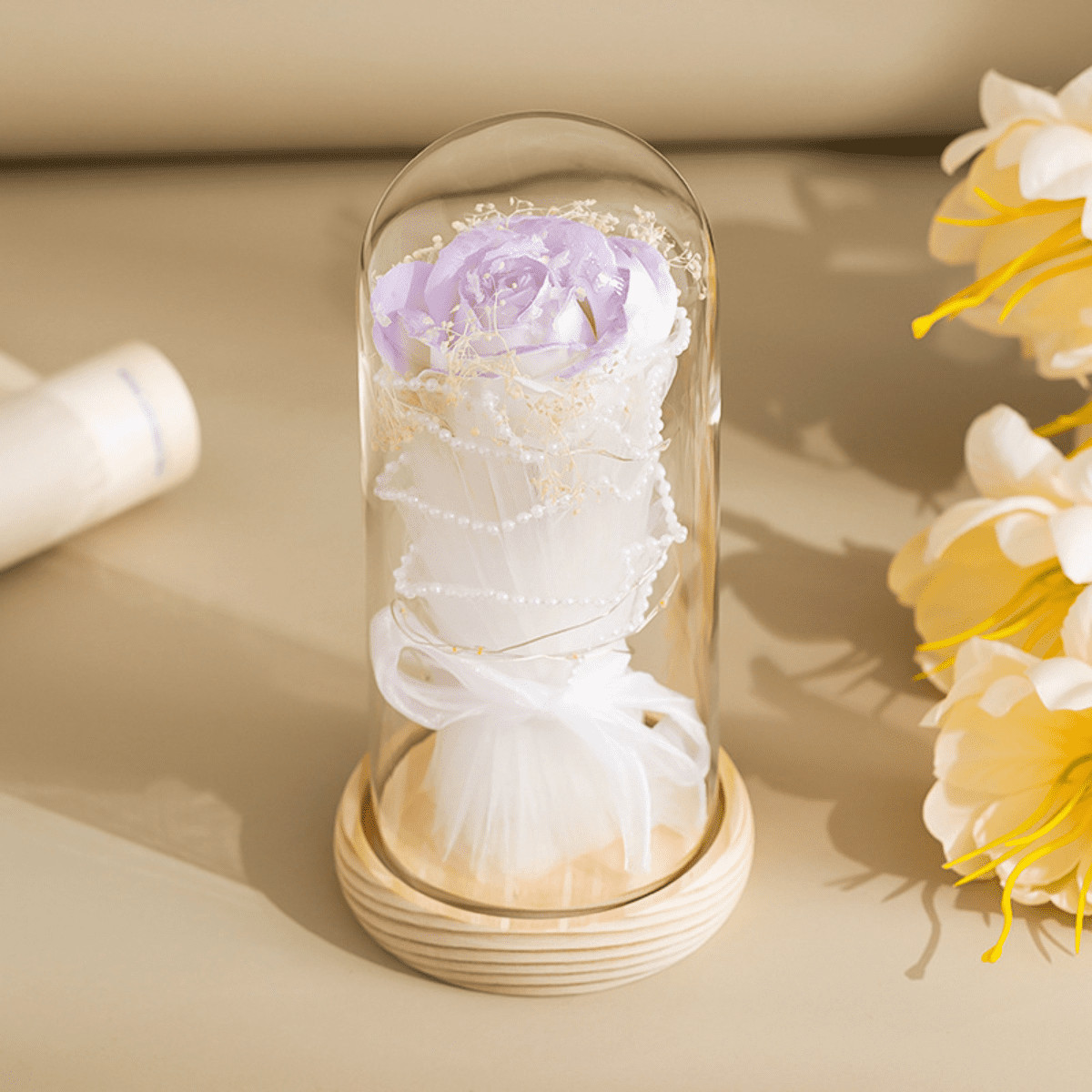 Preserved Rose Light Gifts in Glass Dome for Mom Wife LED Lights