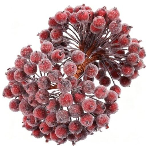 400 Pcs Berries Stems 12 mm Artificial Frosted Holly Berries for Dark Red