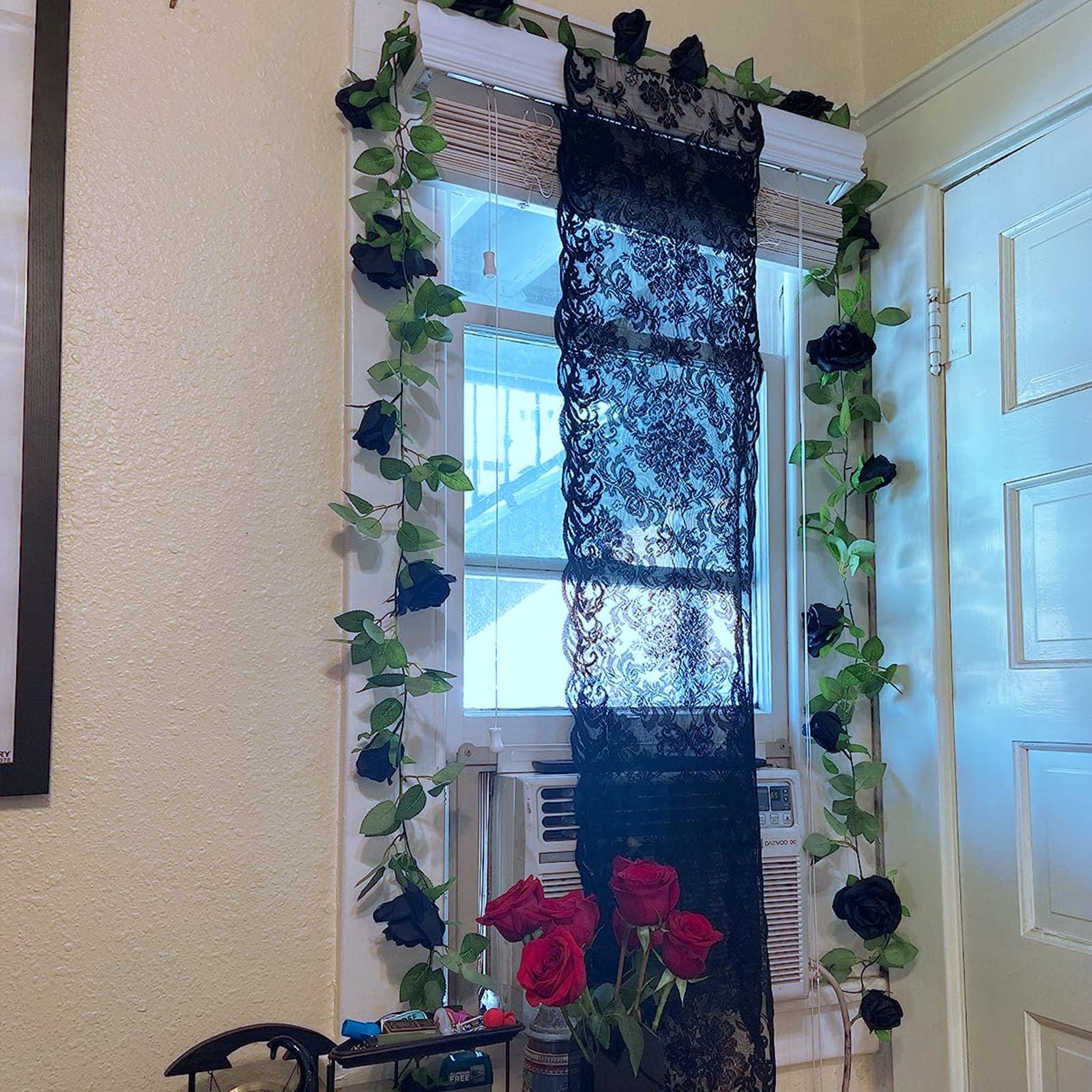 2 Pack Black Artificial Flower Garland Each 6.5FT Fake Rose Vine Hanging Rose…