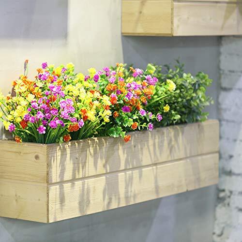 12 Bundles Artificial Flowers Outdoor, UV Resistant Yellow, Orange, Fuchsia