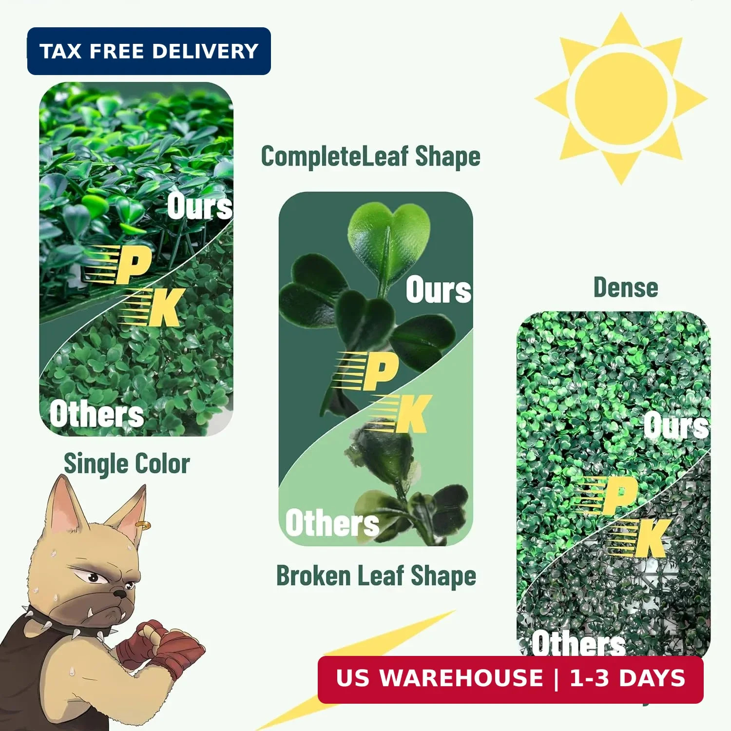 12Pcs 20″x20″ Artificial Boxwood Outdoor Plant Panel Greenery Walls Screen