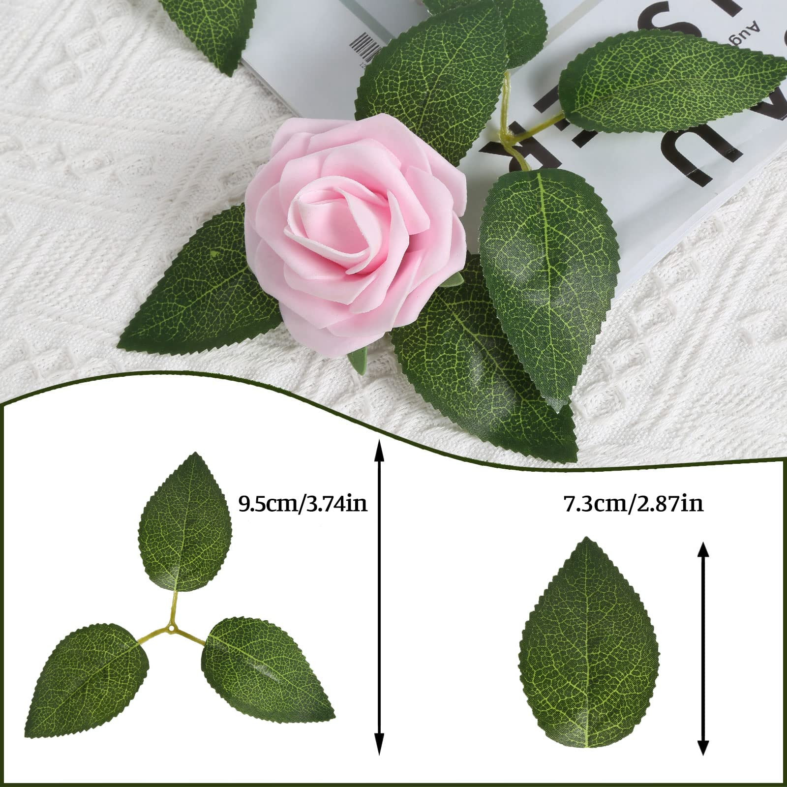 Artificial Rose Leaves, 100pcs Fake Green Leaves Bulk Silk Leaves with Stems …