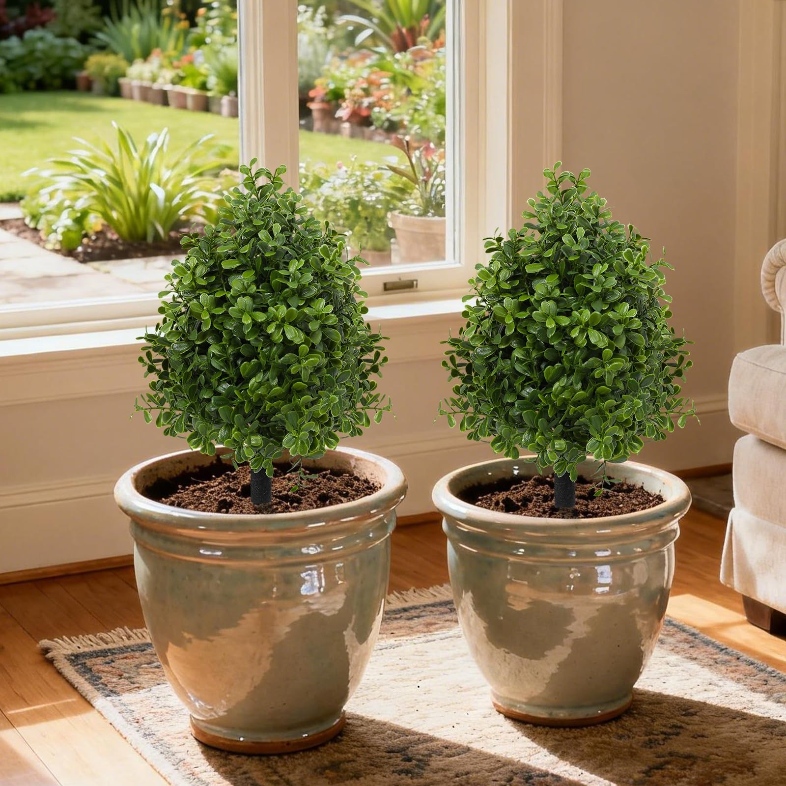 Bdor 22″ Artificial Boxwood Topiary Bushes Ball Trees, Outdoor Artificial Pla…