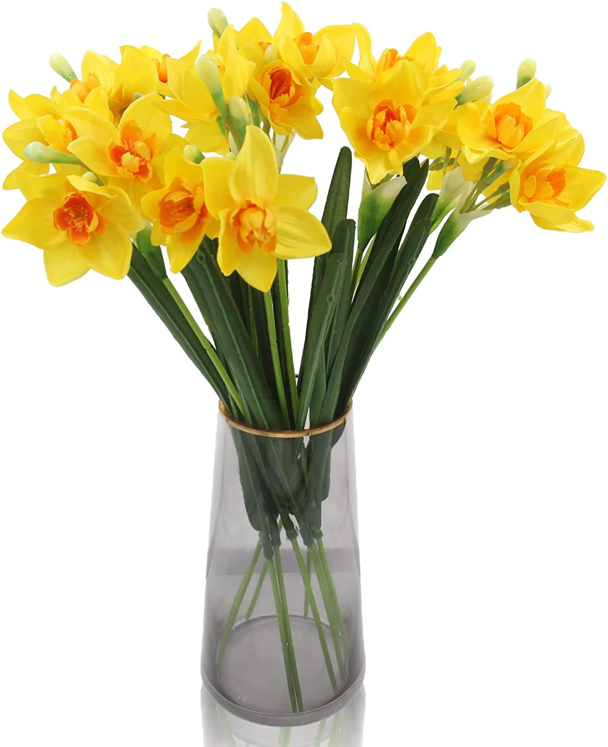 10 Pcs Artificial Daffodils Flowers Narcissus Faux Spring Flowers Fake Silk D…