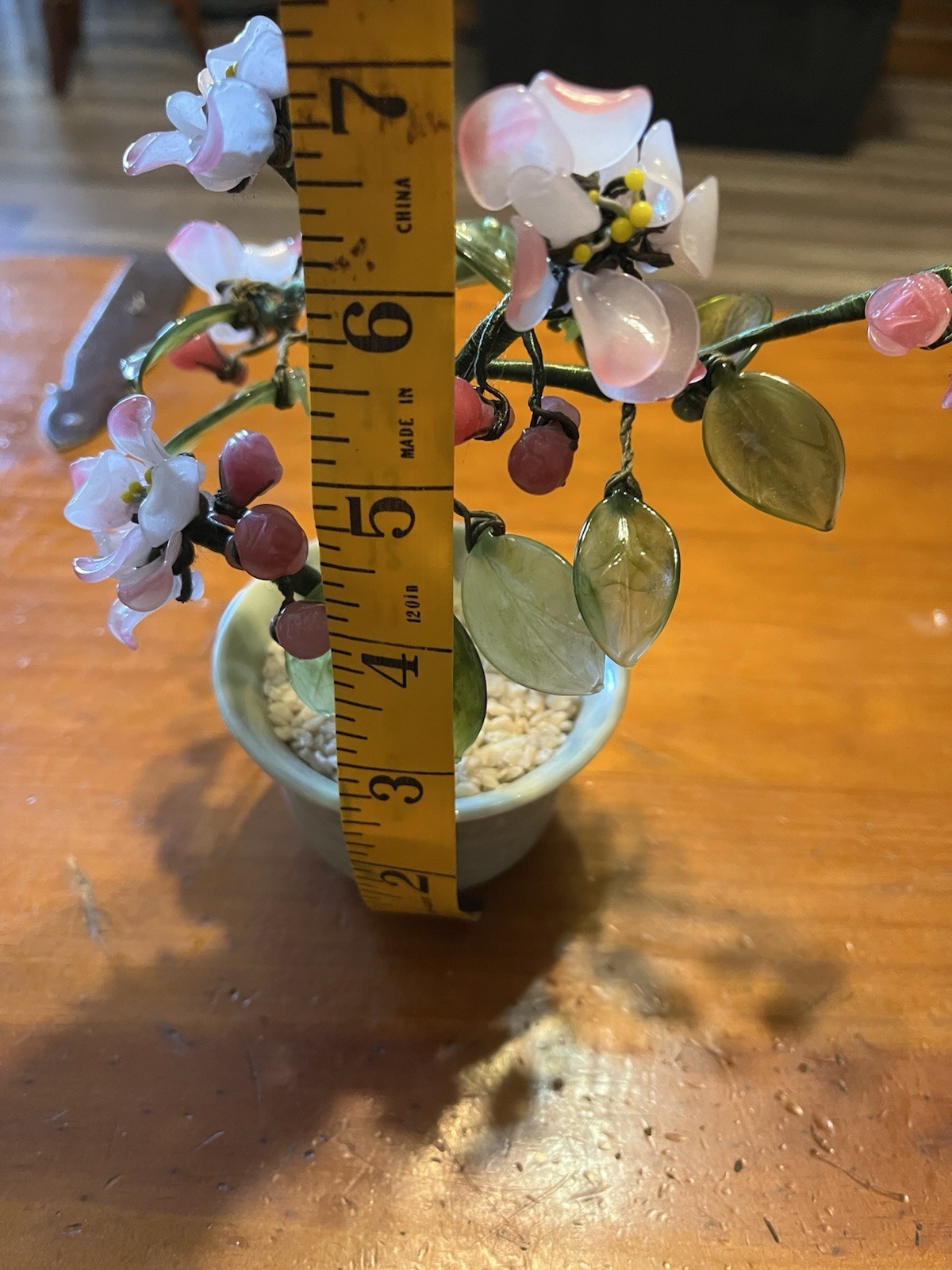 Vintage Chinese bonsai with glass and Jade