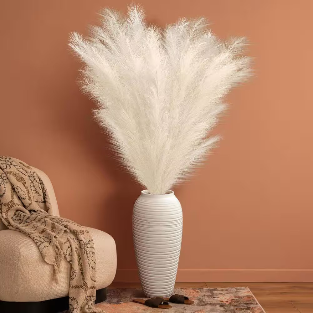 71 In. Beige 5 Pcs Large Artificial Faux Pampas Grass Decor Tall Faux Pampas Gra