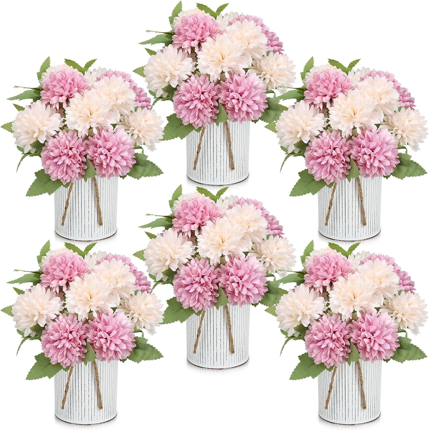 Pre-Made Flower Table Centerpieces, Set of 6 Artificial Silk Chrysanthemum with