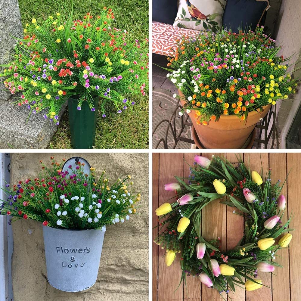 Outdoor Indoor Artificial Flowers Baby’s Breath UV Resistant Greenery Pack of 6