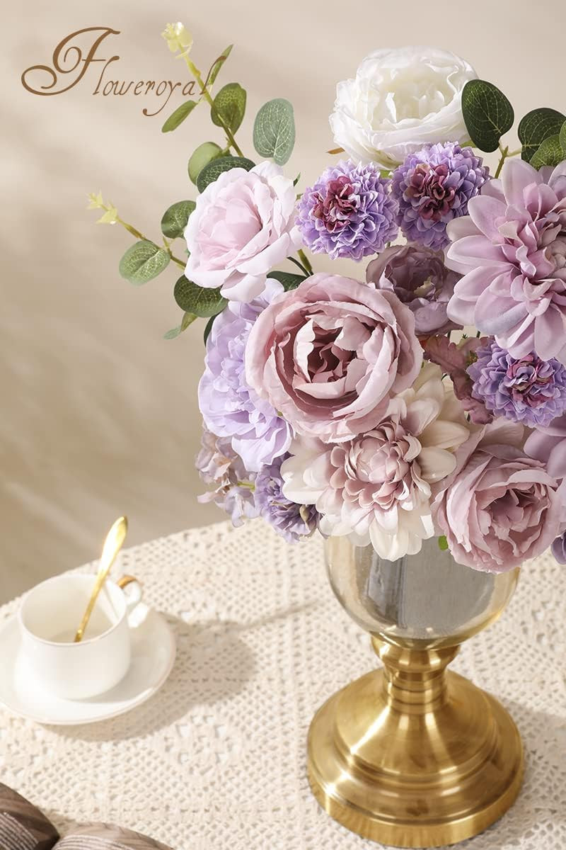 Purple Artificial Flowers Combo with Dahlia and Roses for DIY Wedding Decor