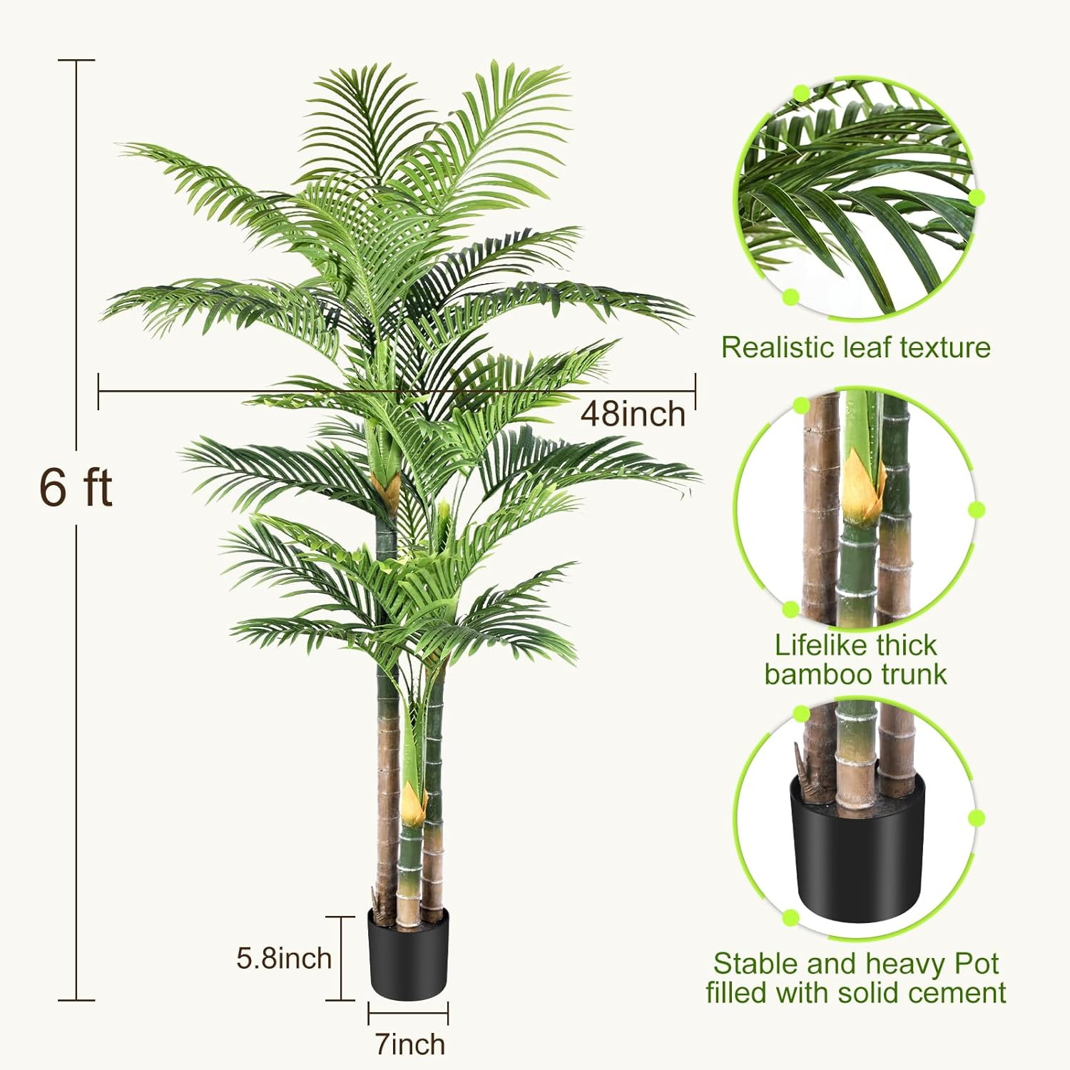 Set of 2 – 6Ft Triple Golden Cane Palm Artificial Trees for Home & Office Decor