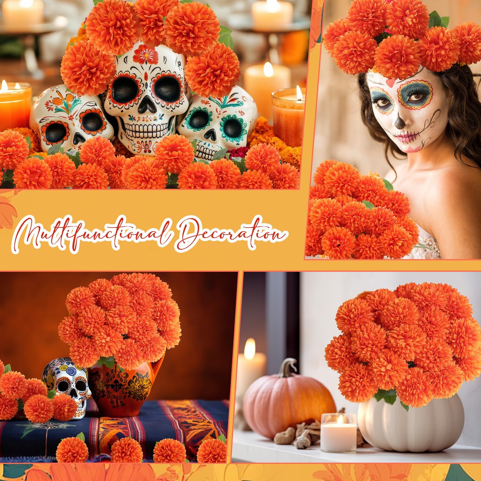 36 PCS Orange Artificial Marigolds Bulk Faux Silk Flowers Floral Decor