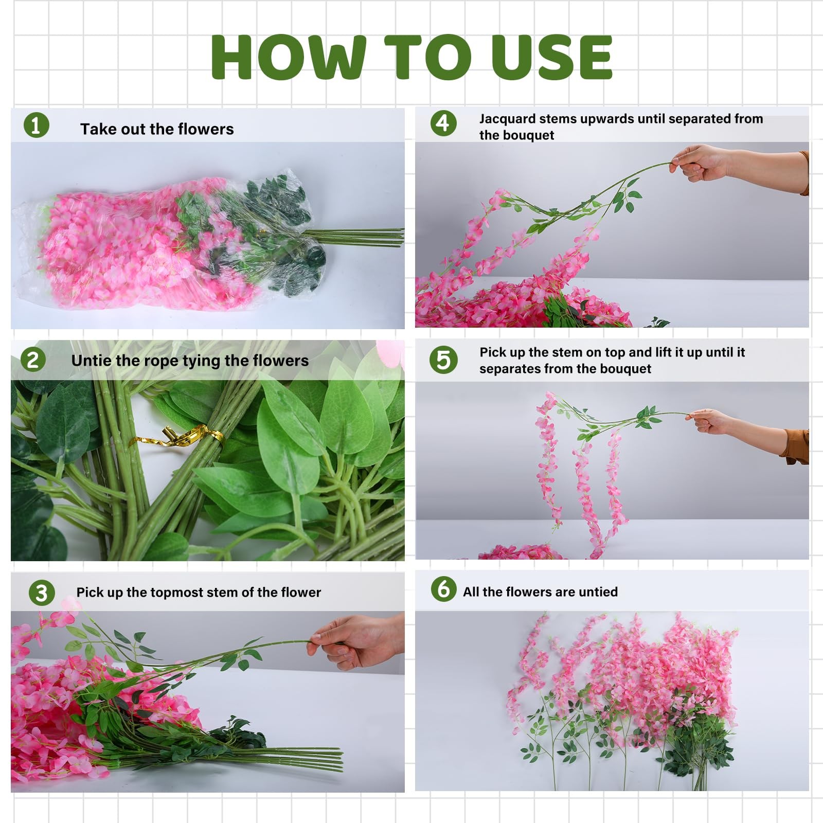12 Pack Pink Silk Wisteria Hanging Flowers 3.6 Ft Garland Wedding Arch Decor