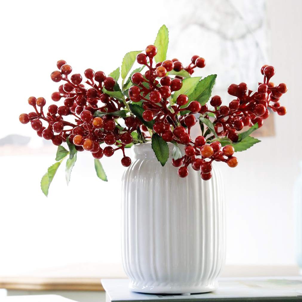 Red Artificial Stems Fruit Fake Silk Berries for Holly Christmas Festival Hol…