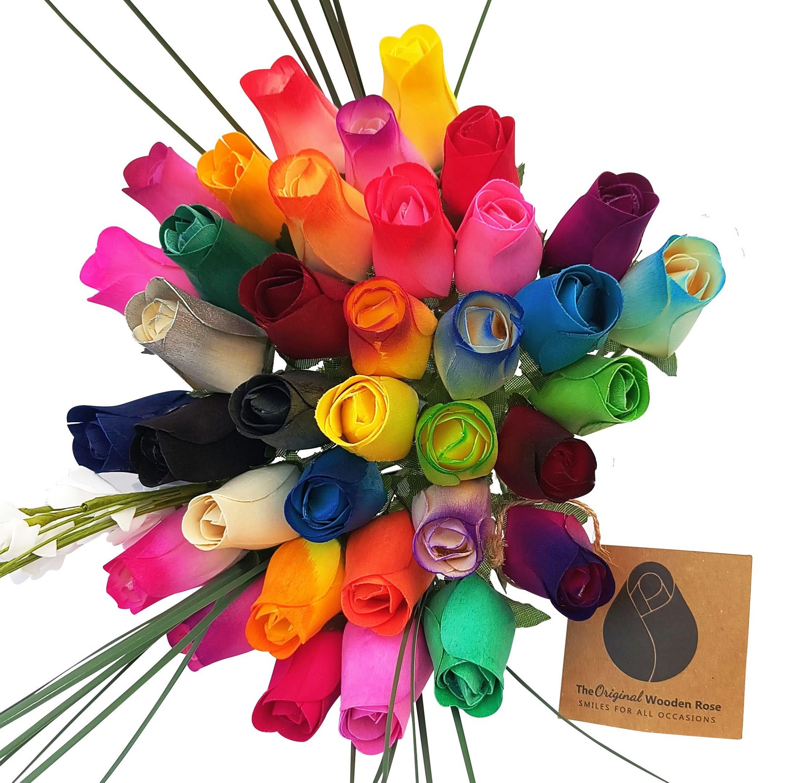 36 Pcs Assorted Colors Wooden Rose Closed Bud Bouquets Flower Gift Decor