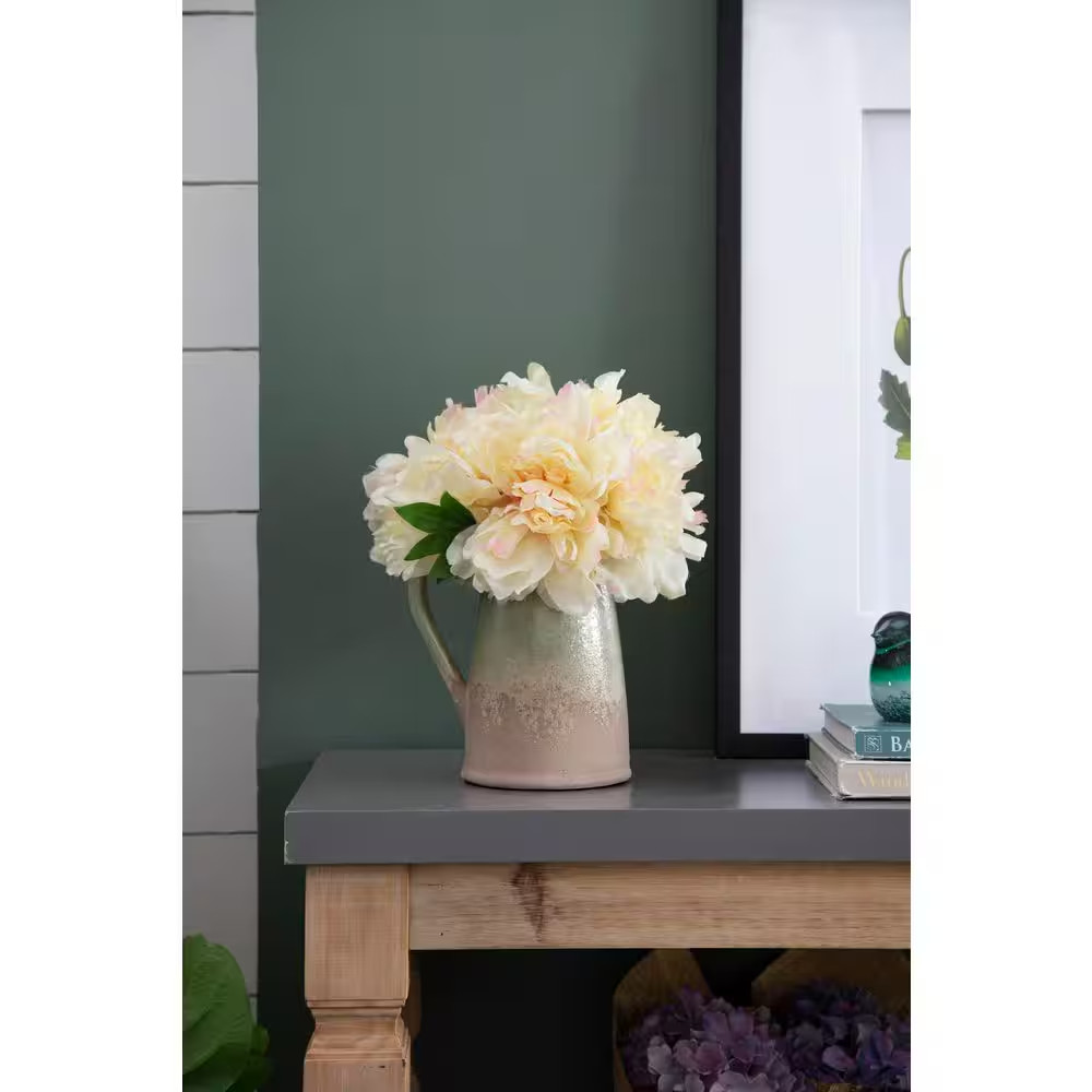 4-Pack 14 In. White Indoor Artificial Vibrant Peony Flower with Lifelike Petal,