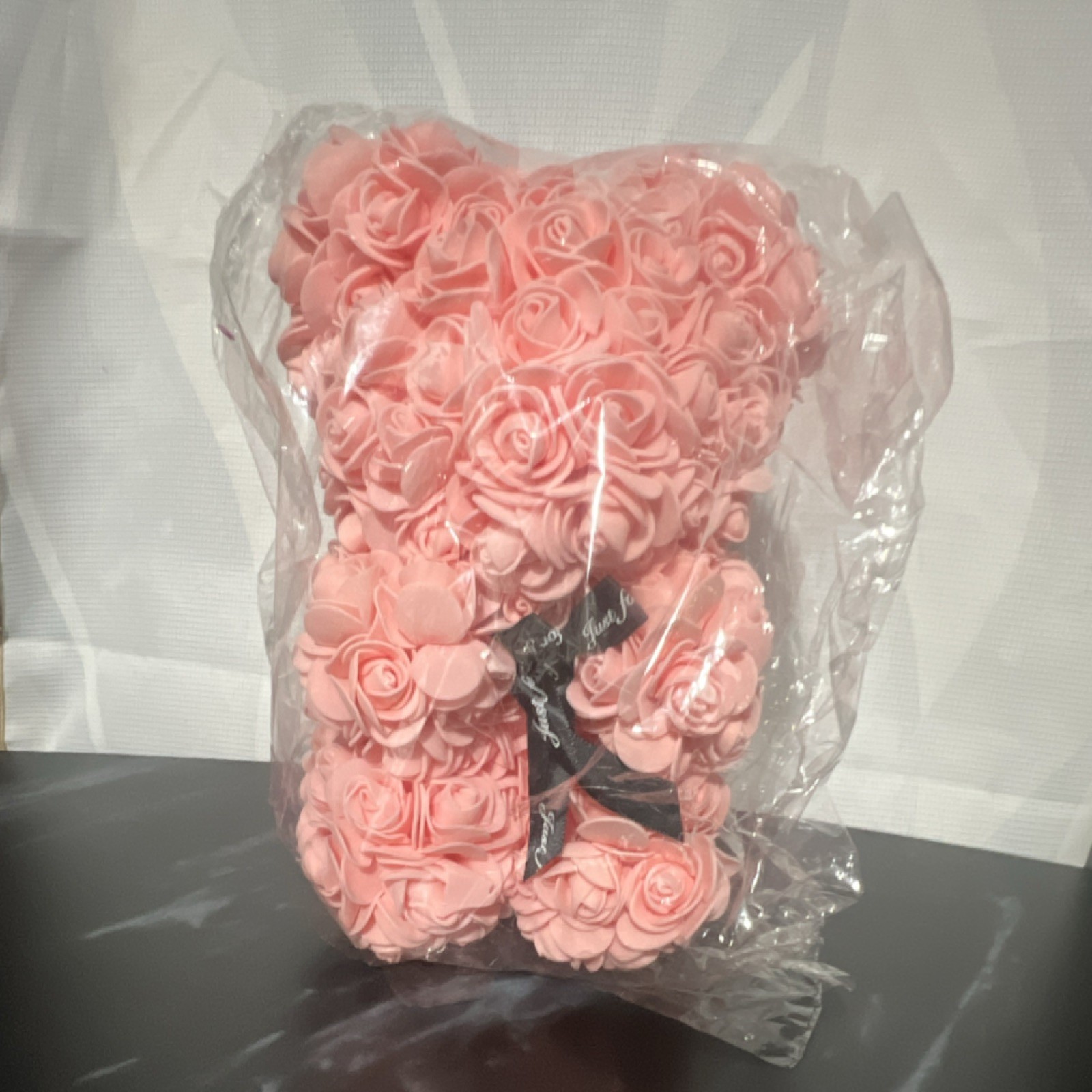 Pink Artificial Rose Flower Bear Arrangement Centerpiece Foam Romantic Décor