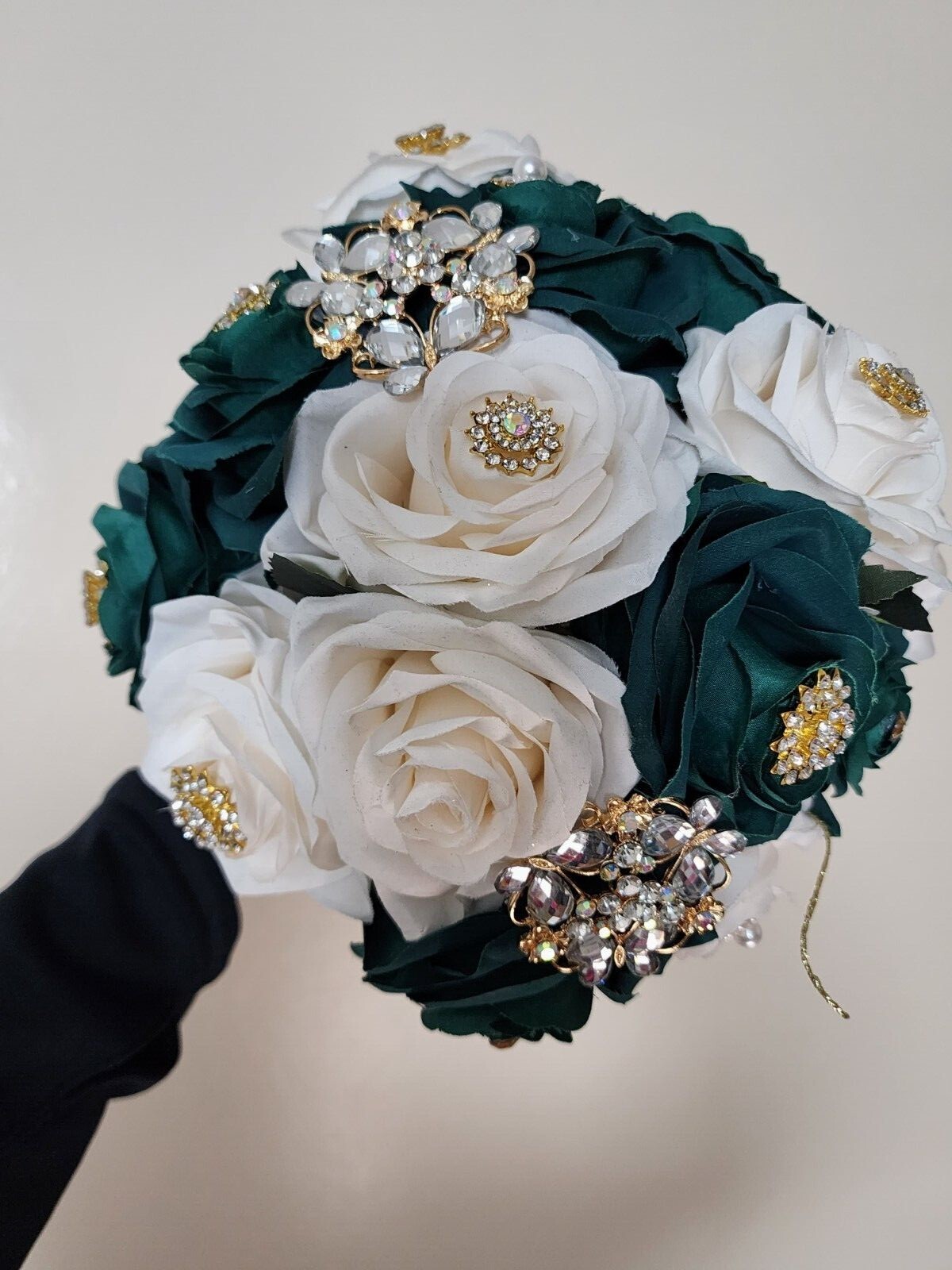 Emeral Green & Ivory Luxury Bouquet with Lights for Quinceneras & Weddings
