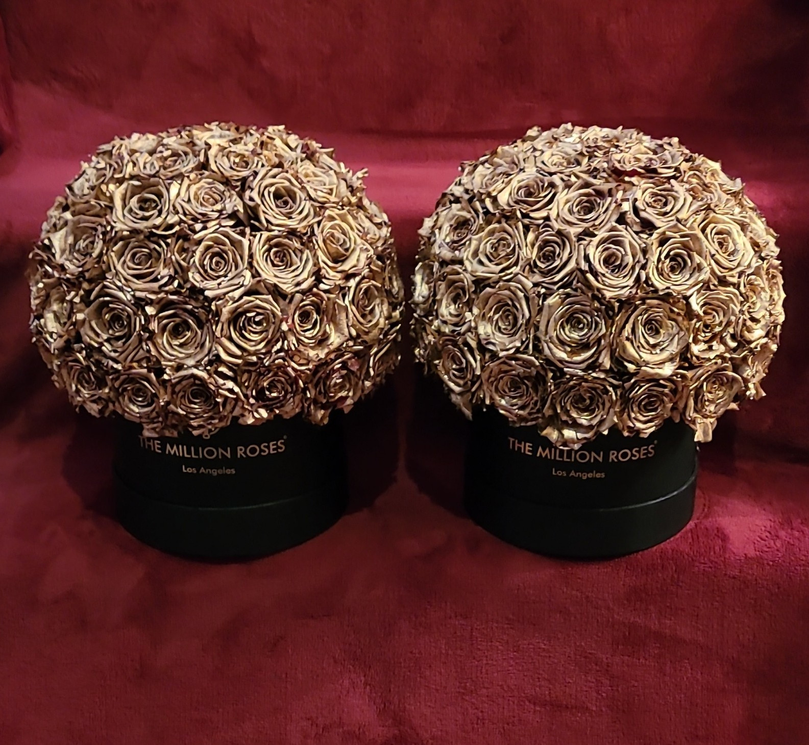 The Million Roses Fresh Rose Flower Box Arrangement, Gold/Black Hat Box Set of 2