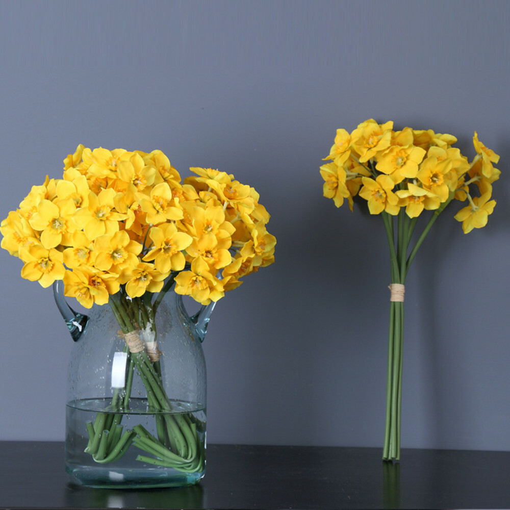 Artificial Silk Narcissus Daffodil Flower Bouquet Home Party Wedding Decor 6pcs