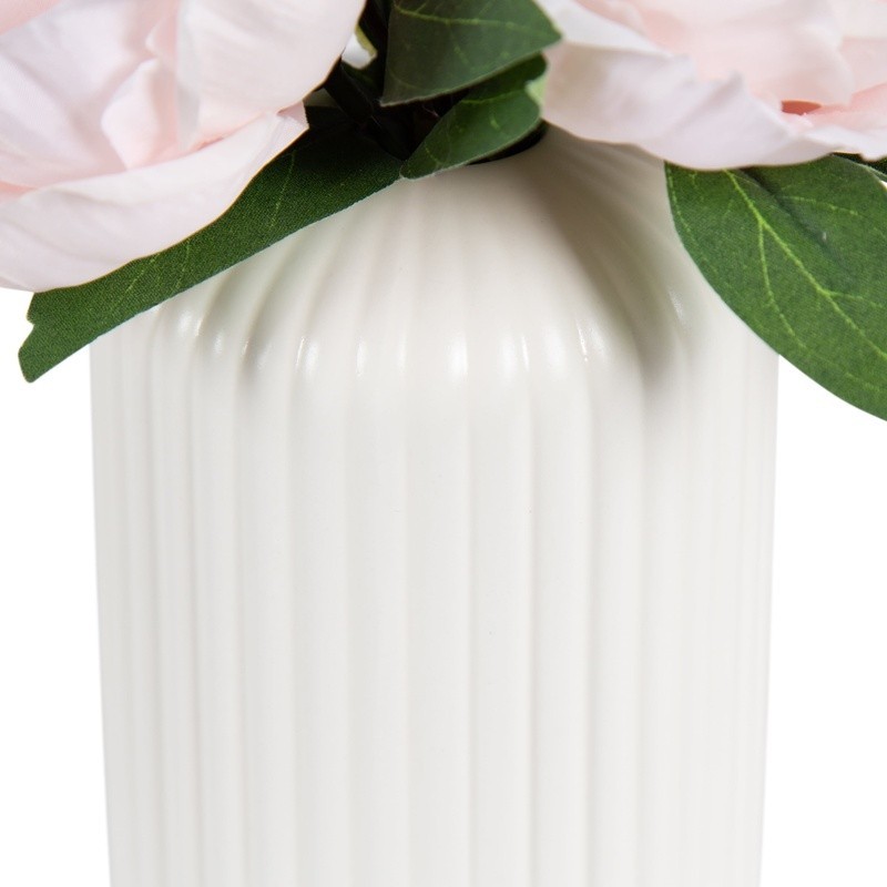 Lifelike Artificial Peony Floral Arrangement Ribbed Black Vase Home Decor Gift