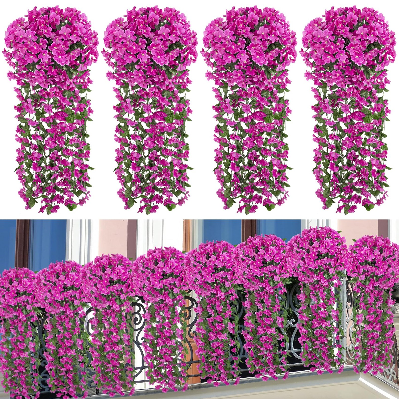 4 Pcs Artificial Hanging Flowers Fake Hanging Plants Violet Flowers Vine Garl…