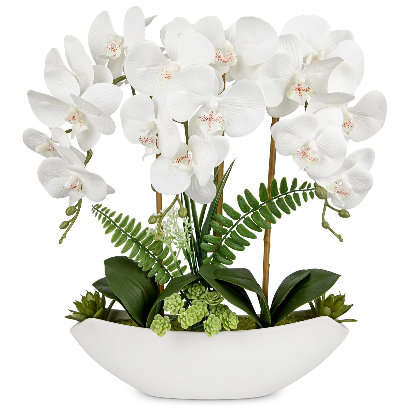 Orchid Artificial Flowers 18in White Fake Orchid Silk Flowers with Ceramic Po…