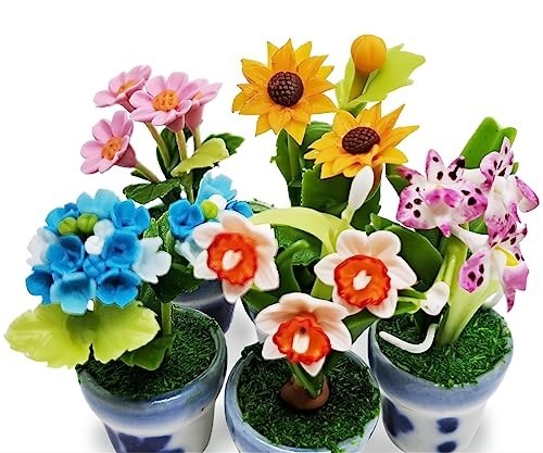 Miniature 1½” Artificial Flowers Set – Sunflower, Orchid, Hydrangea, Zinnia – Co