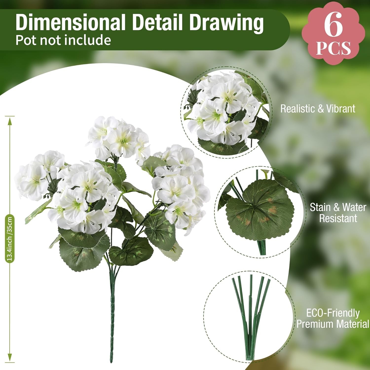Artificial Flowers for Outdoors, 6 Bundles Realistic Fake Silk White Geranium…