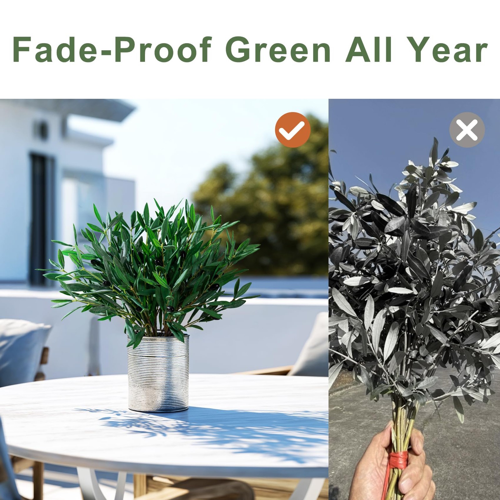 8PCS Premium Artificial Olive Branches for Vases – Realistic PU & Silk Faux G…
