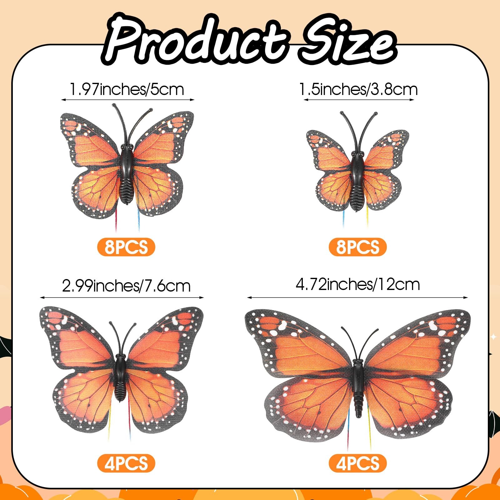 24Pcs Realistic Monarch Butterfly Decorations Orange Butterflies for Crafts A…