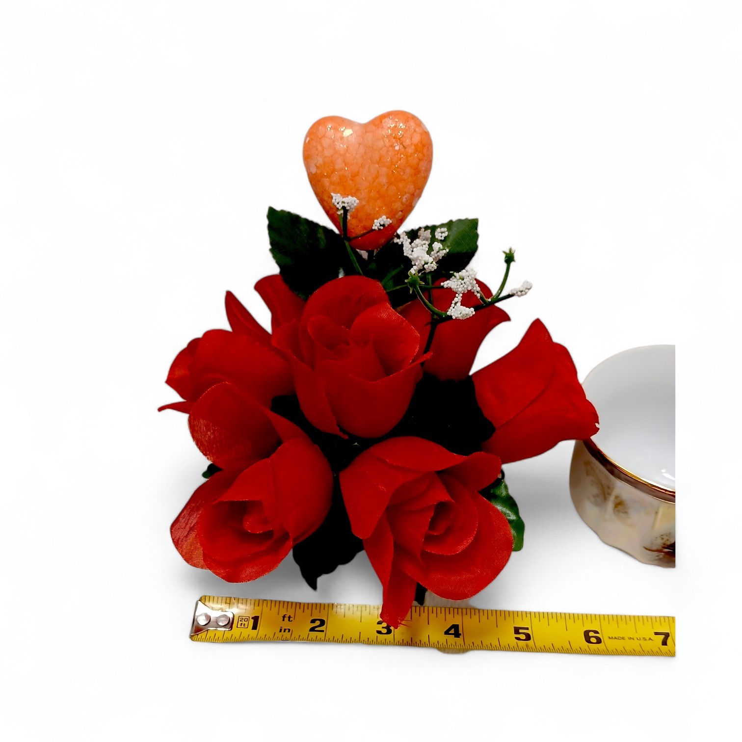 Red Rose Floral Arrangement Tea Cup POP-IN Sparkle Heart Bridal Valentine Love