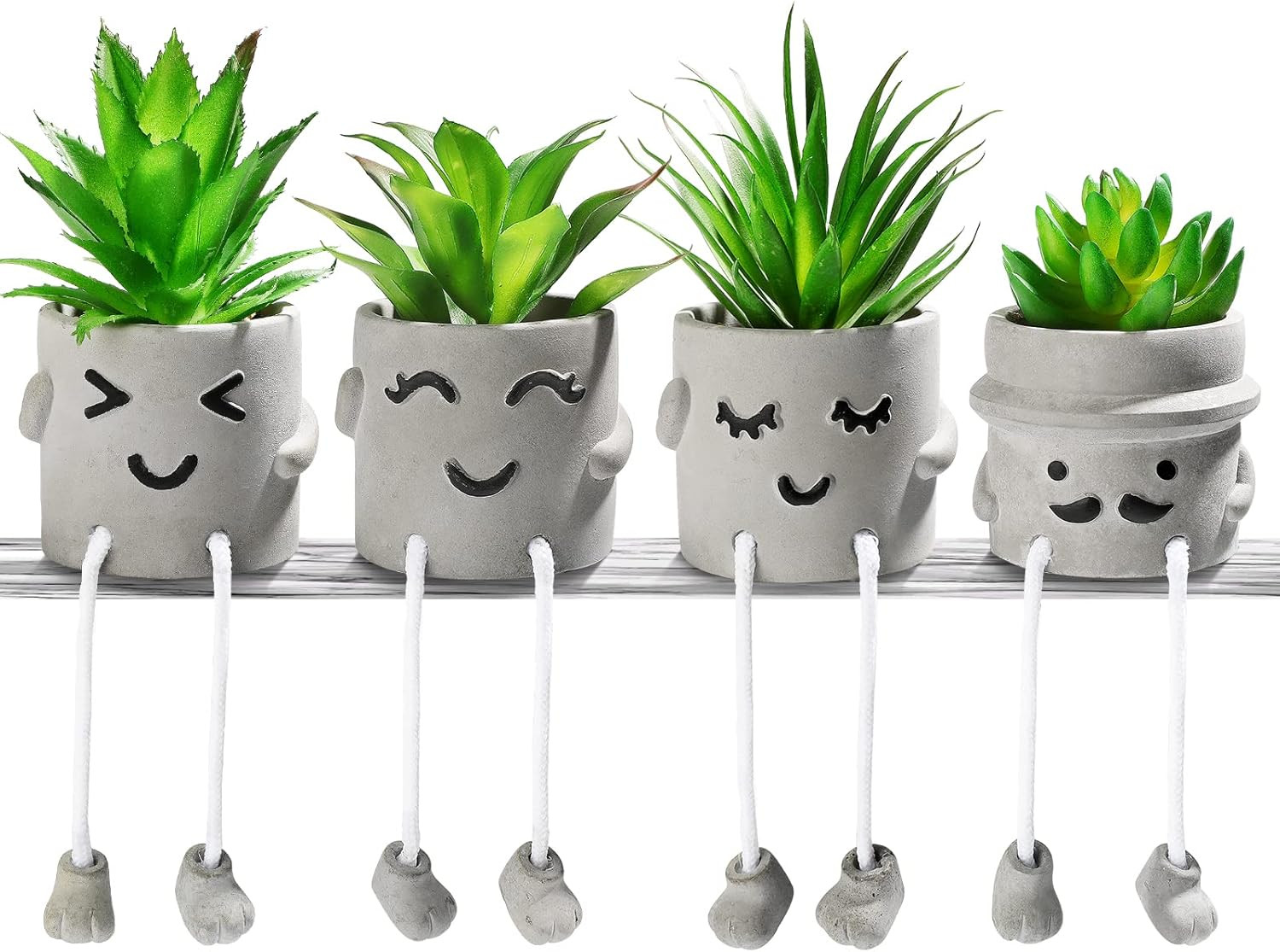 Creative Artificial Succulent Plants with Pots – 4 Pieces Mini Fake Plant Faux S