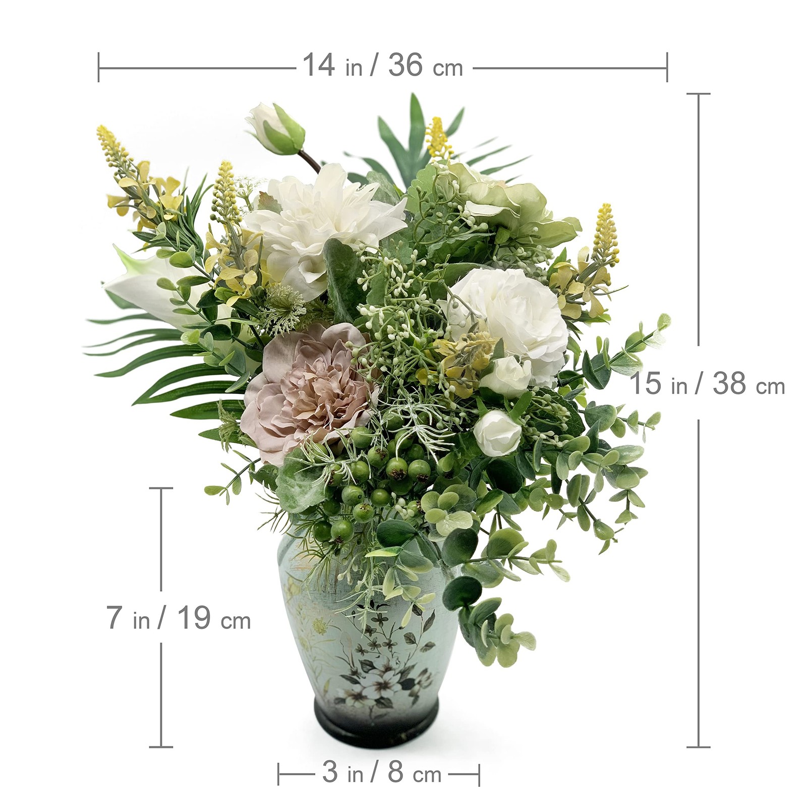 Faux Flowers in Ceramic Vase, Artificial Flower Arrangement Decoration for Ho…