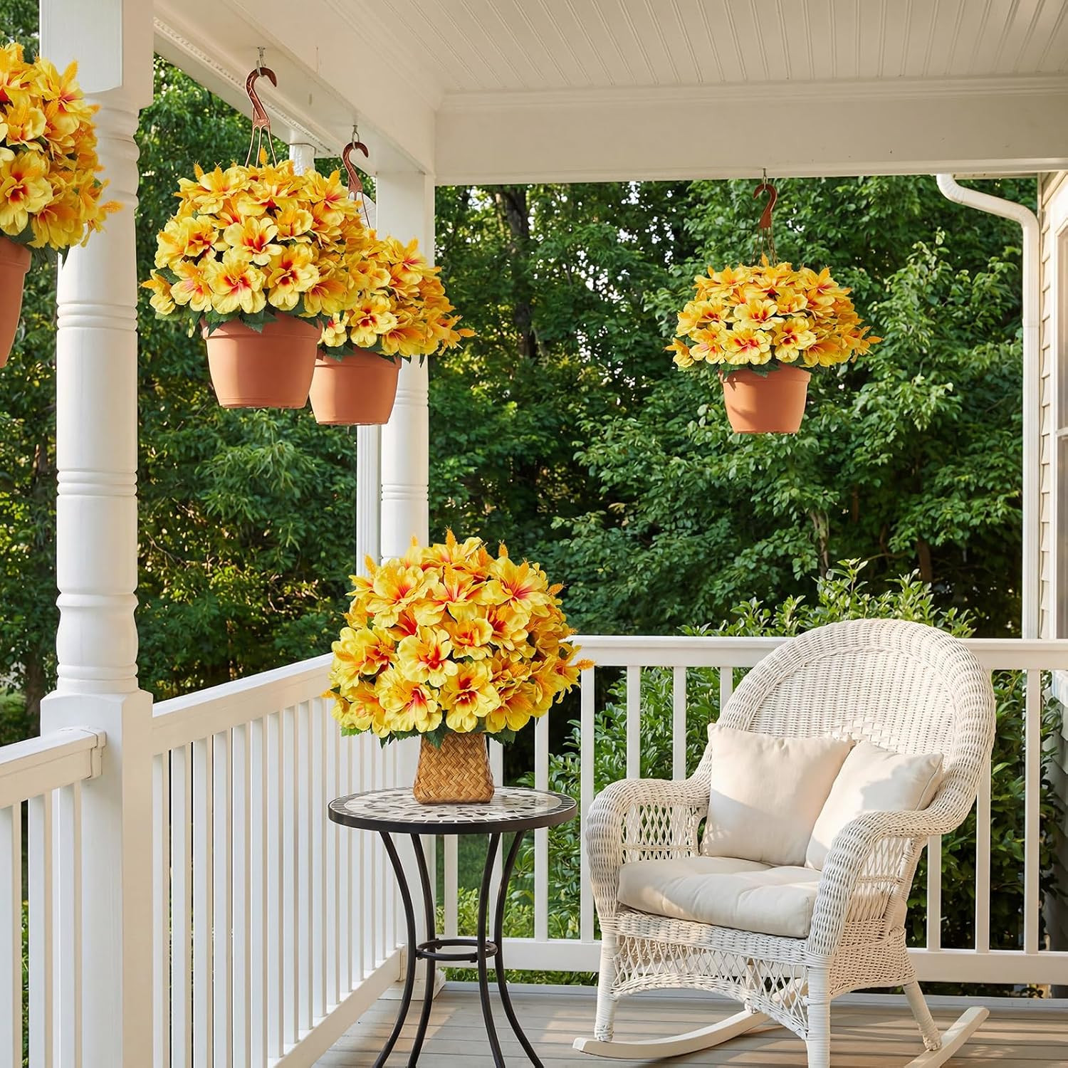 12 Bundles UV Resistant Yellow Artificial Hibiscus Flowers for Outdoor Decor