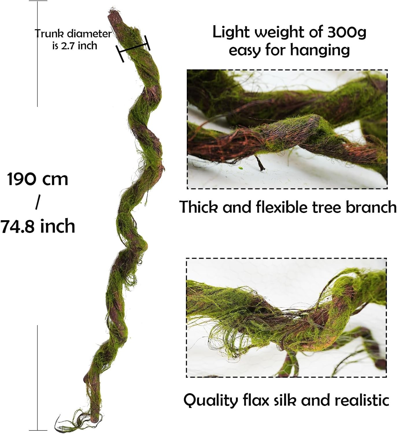 190cm/74.8inch Flax Silk Big Bendable Artificial Tree Trunk Fake Tree Twigs