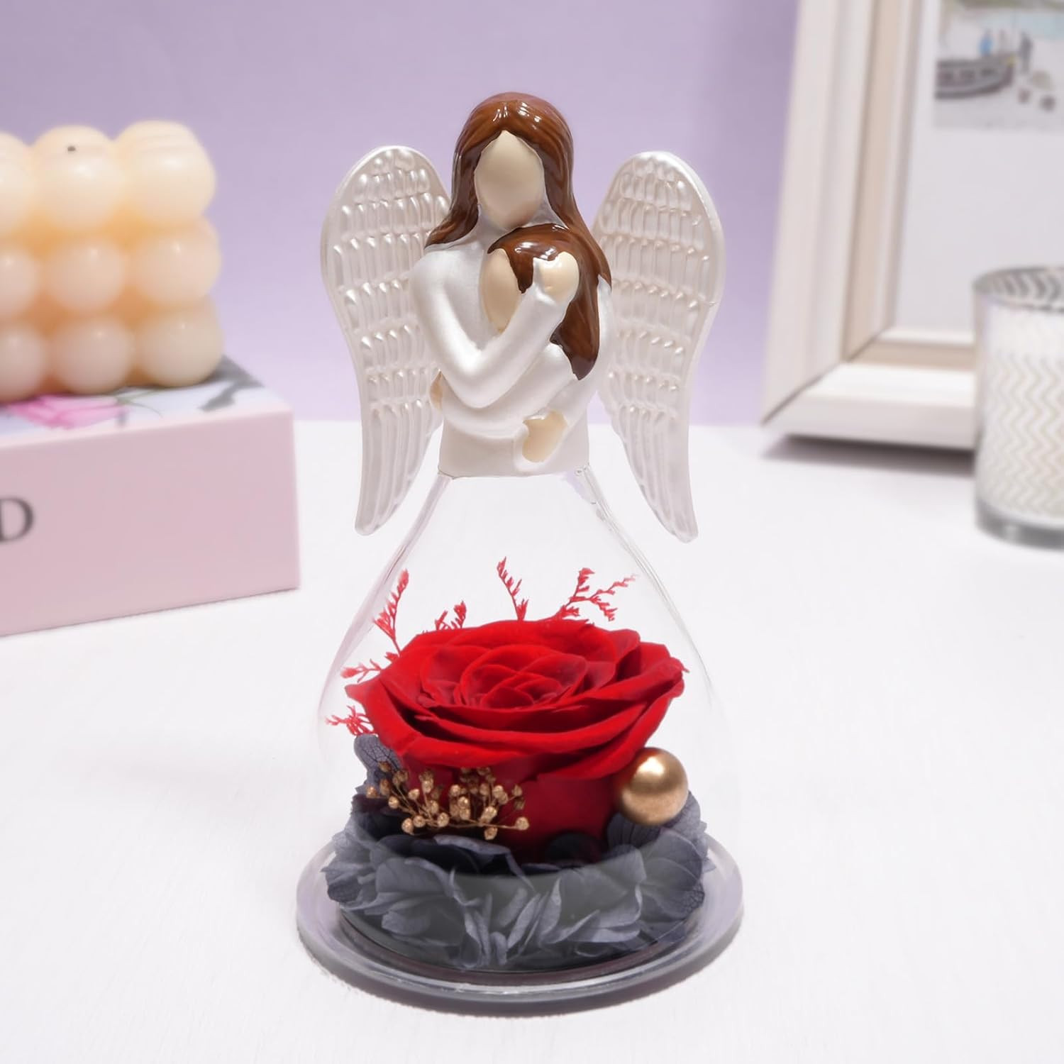 Birthday Gifts for Mom Daughter in Glass Angel Figurines Preserved Forever Real