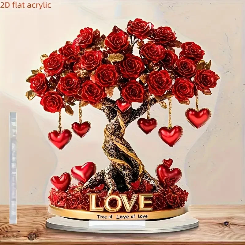 Elegant Crystal Heart-Shaped Rose Tree Decoration “Tree of Love” Golden Base – t