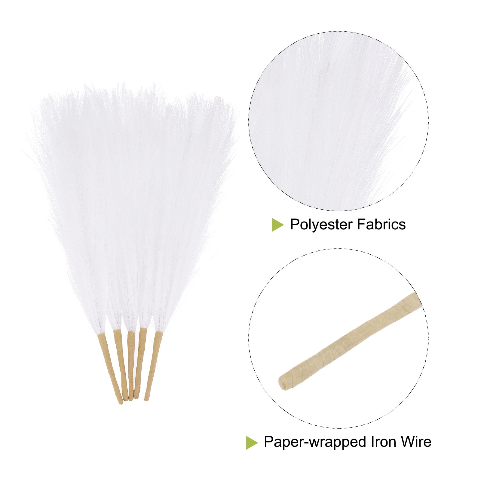 5pcs Dried Faux Pampas Grass 17″ Artificial Pampas Grass Decor White