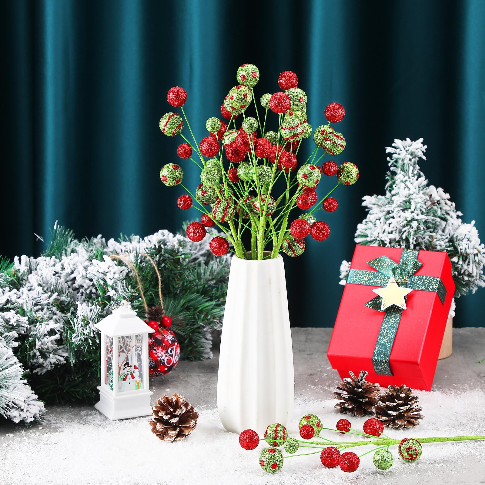 10 PCS 15 Inch Red Green Stripe Polka Dot Candy Christmas Tree Picks Decor